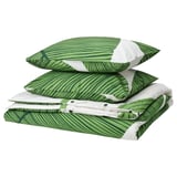 KUNGSCISSUS Duvet cover and 2 pillowcases, white/green, 240x220/50x60 cm