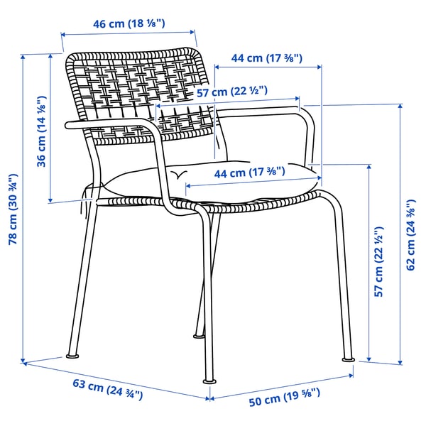 LÄCKÖ Chair with armrests, outdoor, dark grey/Klösan dark blue