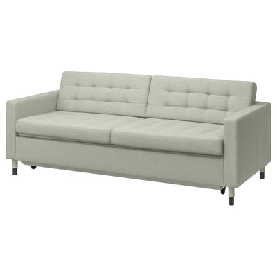 LANDSKRONA 3-seat sofa-bed, Gunnared light green/wood/black