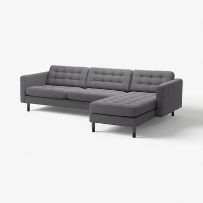 LANDSKRONA 4-seat sofa with chaise longue, Gunnared dark grey/wood/black