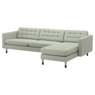 LANDSKRONA 4-seat sofa with chaise longue, Gunnared light green/wood/black