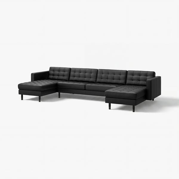 LANDSKRONA 5-seat sofa with chaise longues, Grann/Bomstad black/wood/black