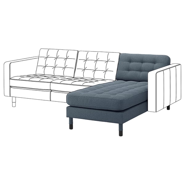 LANDSKRONA Chaise longue, add-on unit, Gunnared blue/wood/black