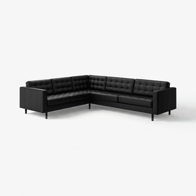 LANDSKRONA Corner sofa, 5-seat, Grann/Bomstad black/black/wood