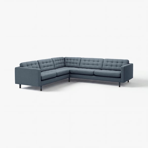 LANDSKRONA Corner sofa, 5-seat, Gunnared blue/wood/black