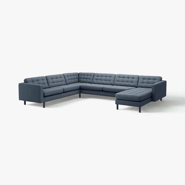 LANDSKRONA grey u-shaped sectional sofa, modern design with tufted cushions, wooden legs.