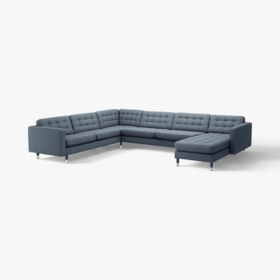 LANDSKRONA Corner sofa, 6-seat, with chaise longue/Gunnared blue/metal