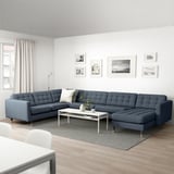 LANDSKRONA Corner sofa, 6-seat, with chaise longue/Gunnared blue/wood