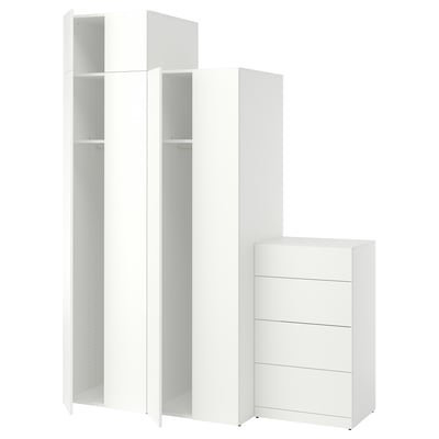 LASTARE Wardrobe combination, white/with height extension unit, 180x62x236 cm