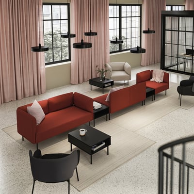 LILLEHEM 5-seat modular sofa with side table, Gunnared/brown-red metal