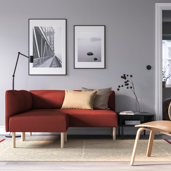 LILLEHEM Modular corner sofa, 2-seat, Gunnared/brown-red wood