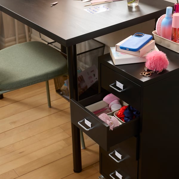 LINNMON / VIHALS Desk and chair, black-brown/grey-green