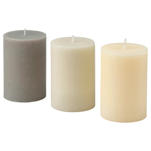LOTSFÅGEL Scented pillar candle, Vanilla beige, 30 hr
