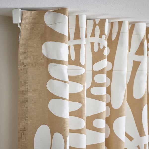 MAJSMOTT Curtains, 1 pair, beige/white/with heading tape, 145x250 cm