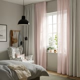 MATILDA Sheer curtains, 1 pair, pale pink/with heading tape, 145x250 cm