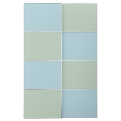 MEHAMN Pair of sliding doors, aluminium double sided/light blue light green, 150x236 cm