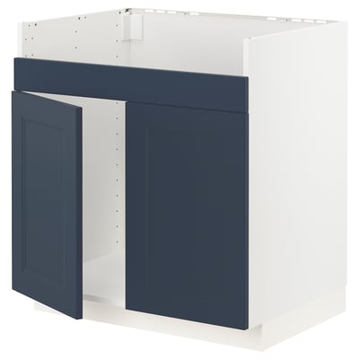 METOD Base cab f HAVSEN double bowl sink, white Axstad/matt blue, 80x60 cm