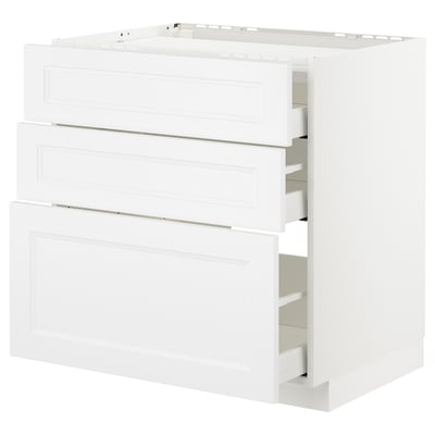 METOD Base cab f hob/3 fronts/3 drawers, white/Axstad matt white, 80x60 cm