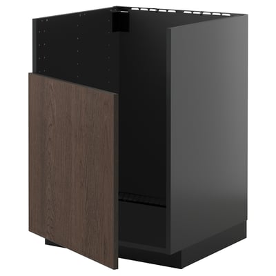 METOD Base cab f TALLSJÖN sink, black-grey/Sinarp brown, 60x60 cm