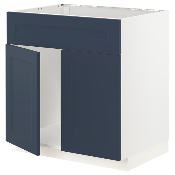 METOD Base cabinet f sink w 2 doors/front, white Axstad/matt blue, 80x60 cm