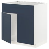 METOD Base cabinet f sink w 2 doors/front, white Axstad/matt blue, 80x60 cm
