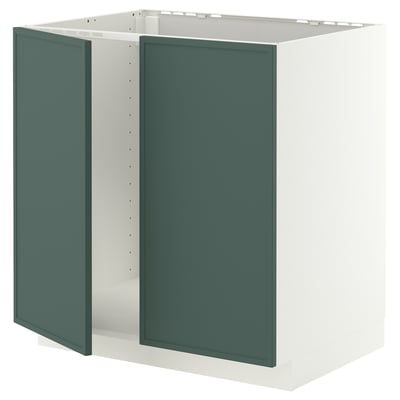 METOD Base cabinet for sink + 2 doors, white/Aspudden dark grey-green, 80x60 cm
