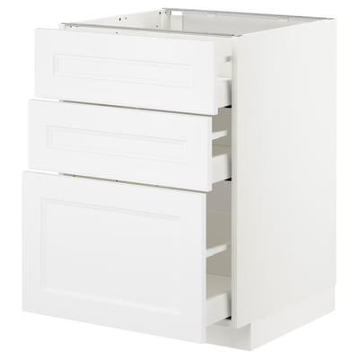 METOD Base cabinet with 3 drawers, white/Axstad matt white, 60x60 cm