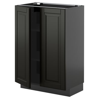 METOD Base cabinet with shelves/2 doors, black-grey/Bodbyn black, 60x37 cm