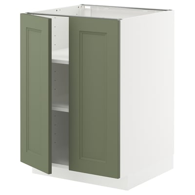 METOD Base cabinet with shelves/2 doors, white/Axstad grey-green, 60x60 cm