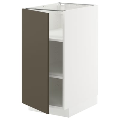 White METOD kitchen cabinet, dark brown door, adjustable shelves.