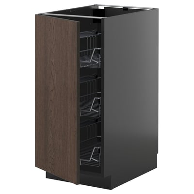 METOD Base cabinet with wire baskets, black-grey/Sinarp brown, 40x60 cm