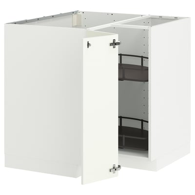 METOD Corner base cabinet with carousel, white/Vallstena white, 88x88 cm