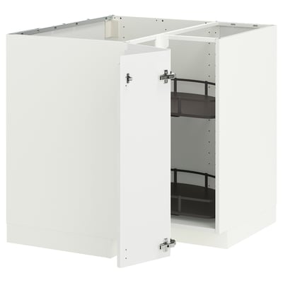 METOD Corner base cabinet with carousel, white/Voxtorp high-gloss/white, 88x88 cm