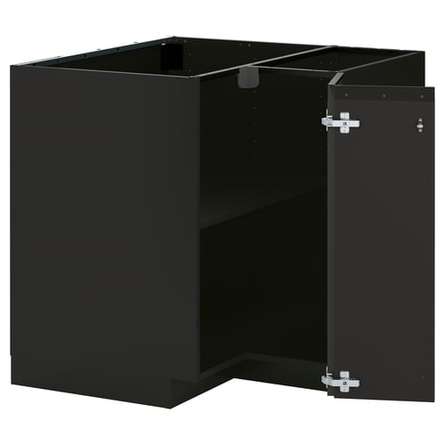 METOD Corner base cabinet with shelf, black-grey/Upplöv matt anthracite, 88x88 cm