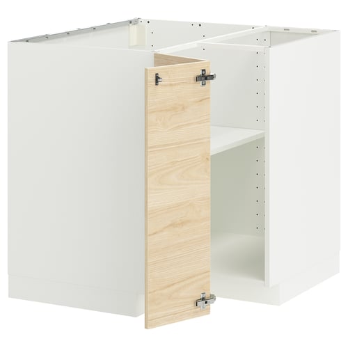 White METOD kitchen cabinet, light ash door, square shape with adjustable shelves.