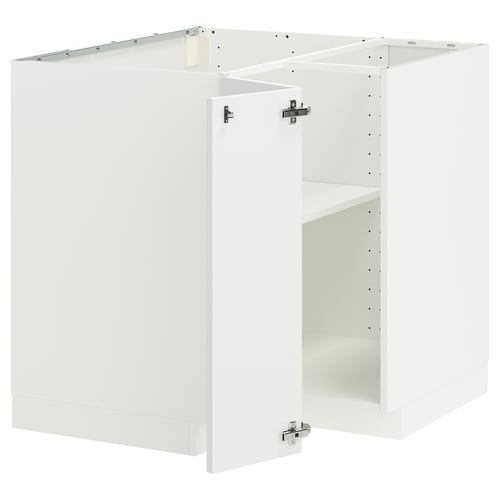 White METOD kitchen cabinet set, modern minimalist design, two doors and a shelf, sturdy fiberboard.