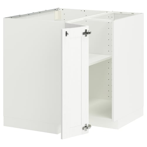 White METOD kitchen cabinet set, three-sided, modern design, sturdy fiberboard and particleboard.
