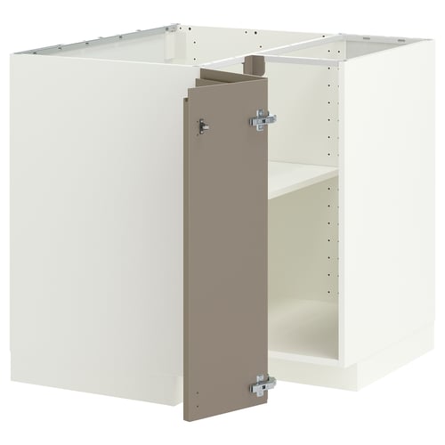 METOD Corner base cabinet with shelf, white/Voxtorp high-gloss dark grey-brown, 88x88 cm