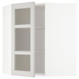METOD Corner wall cab w shelves/glass dr, white/Lerhyttan light grey, 68x80 cm