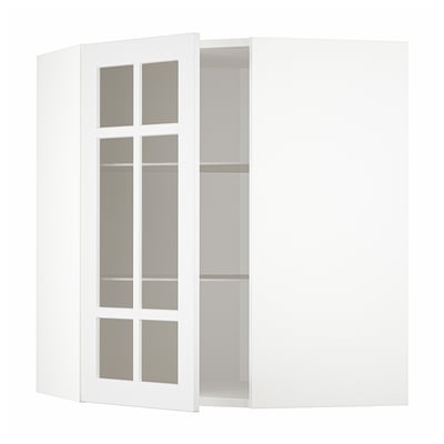 METOD Corner wall cab w shelves/glass dr, white/Stensund white, 68x80 cm