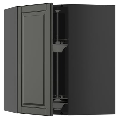 METOD Corner wall cabinet with carousel, black-grey/Bodbyn black, 68x80 cm