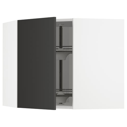 A modern black METOD kitchen cabinet with a sleek design and adjustable shelves.