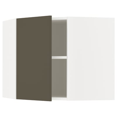 METOD Corner wall cabinet with shelves, white/Havstorp brown-beige, 68x60 cm