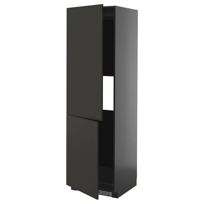 METOD Hi cab f fridge or freezer w 2 drs, black-grey/Nickebo matt anthracite, 60x60x200 cm