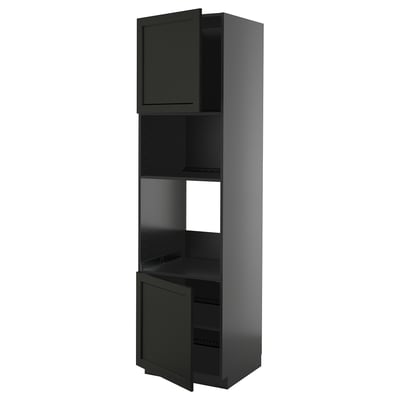 METOD Hi cb f oven/micro w 2 drs/shelves, black-grey/Lerhyttan black stained, 60x60x220 cm