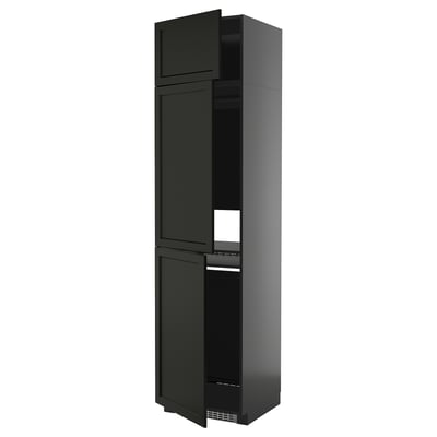 METOD High cab f fridge/freezer w 3 doors, black-grey/Lerhyttan black stained, 60x60x240 cm