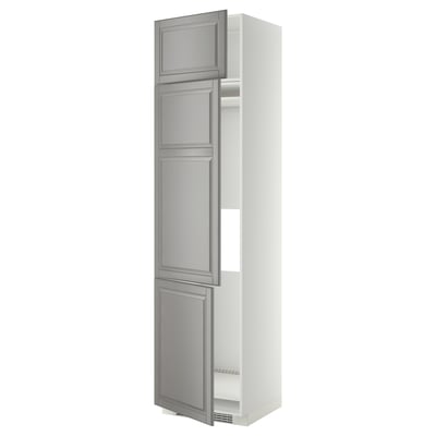 METOD High cab f fridge/freezer w 3 doors, white/Bodbyn grey, 60x60x240 cm