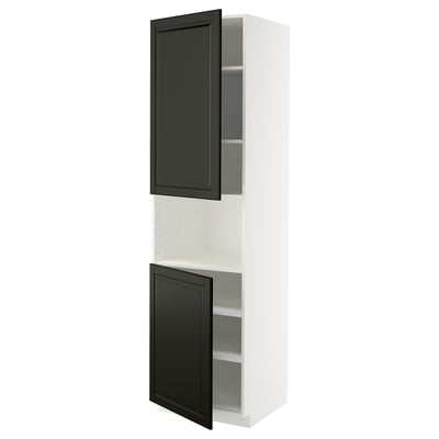 Black and white tall METOD cabinet with adjustable shelves.