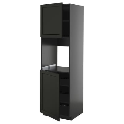 METOD High cab f oven w 2 doors/shelves, black-grey/Lerhyttan black stained, 60x60x200 cm