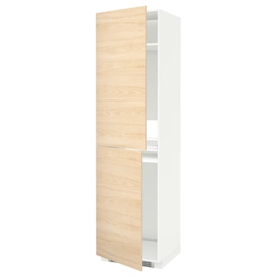 METOD High cabinet for fridge/freezer, white/Askersund light ash effect, 60x60x220 cm